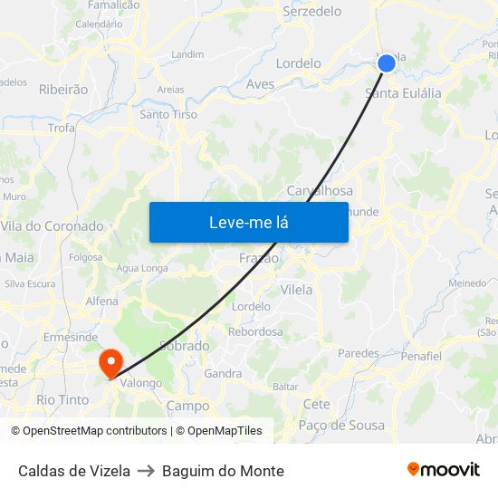 Caldas de Vizela to Baguim do Monte map