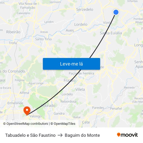 Tabuadelo e São Faustino to Baguim do Monte map
