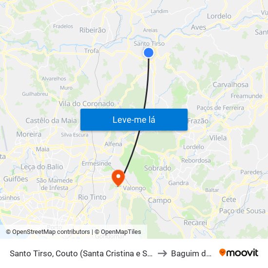 Santo Tirso, Couto (Santa Cristina e São Miguel) e Burgães to Baguim do Monte map