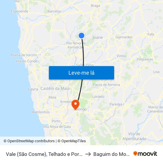 Vale (São Cosme), Telhado e Portela to Baguim do Monte map