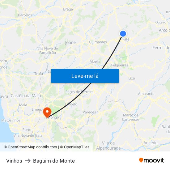 Vinhós to Baguim do Monte map