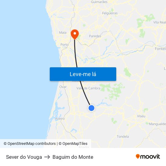 Sever do Vouga to Baguim do Monte map