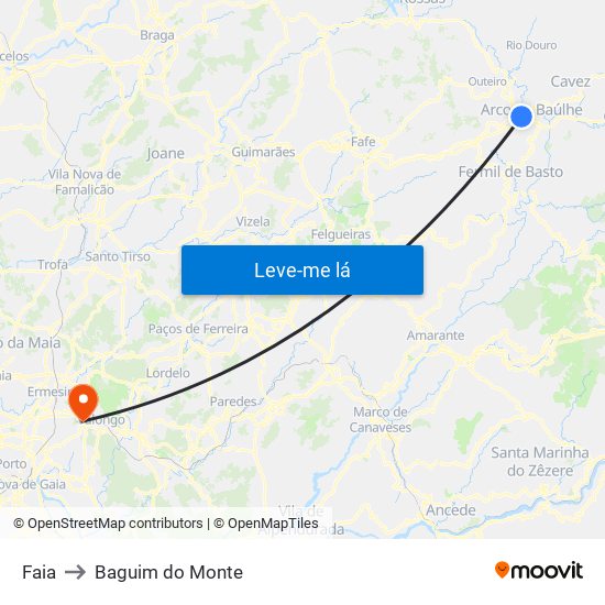 Faia to Baguim do Monte map