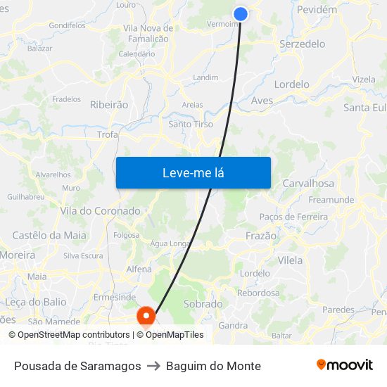 Pousada de Saramagos to Baguim do Monte map