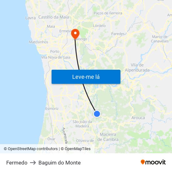 Fermedo to Baguim do Monte map