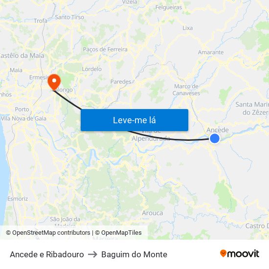 Ancede e Ribadouro to Baguim do Monte map