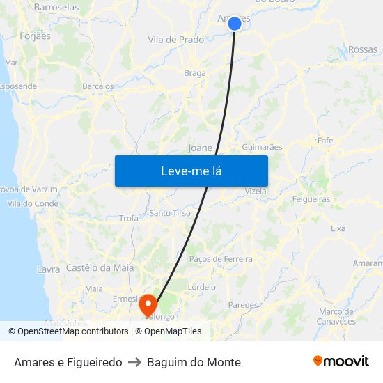 Amares e Figueiredo to Baguim do Monte map