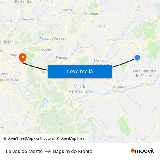 Loivos do Monte to Baguim do Monte map