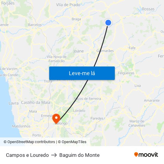 Campos e Louredo to Baguim do Monte map