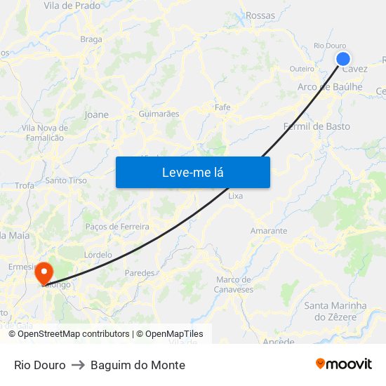Rio Douro to Baguim do Monte map