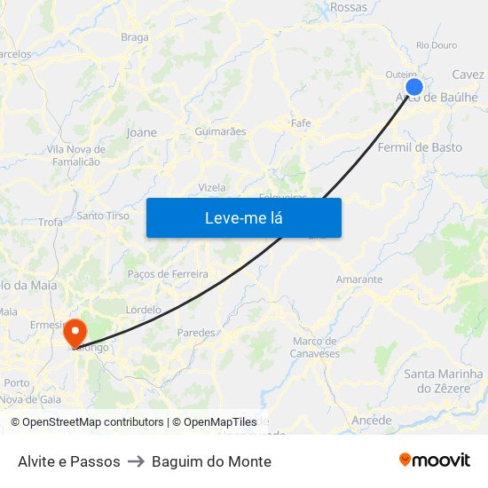 Alvite e Passos to Baguim do Monte map