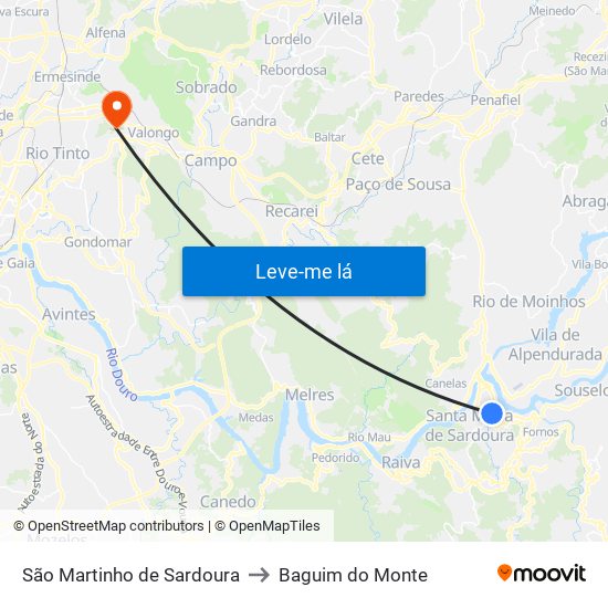 São Martinho de Sardoura to Baguim do Monte map