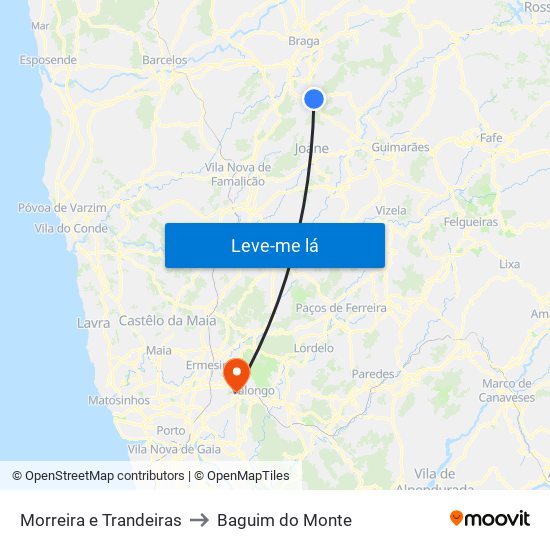 Morreira e Trandeiras to Baguim do Monte map