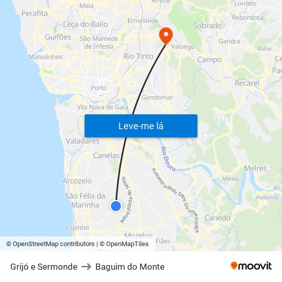 Grijó e Sermonde to Baguim do Monte map