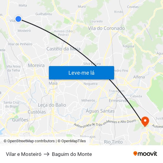 Vilar e Mosteiró to Baguim do Monte map