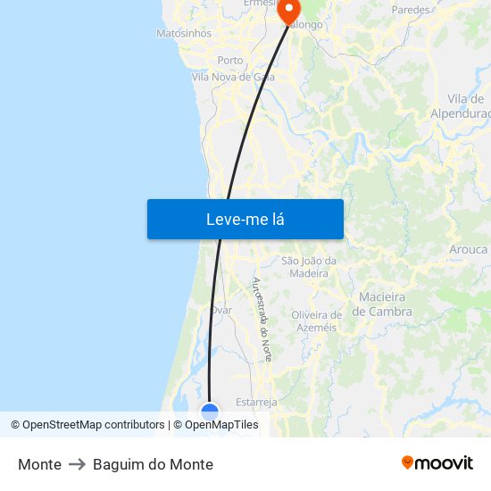Monte to Baguim do Monte map
