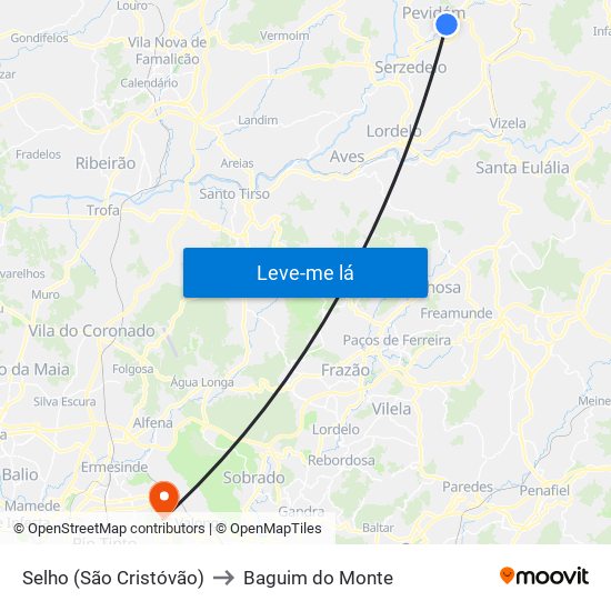 Selho (São Cristóvão) to Baguim do Monte map