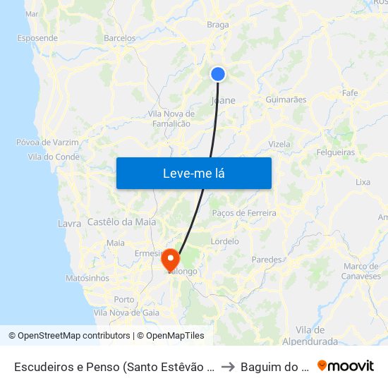 Escudeiros e Penso (Santo Estêvão e São Vicente) to Baguim do Monte map