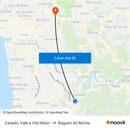 Canedo, Vale e Vila Maior to Baguim do Monte map