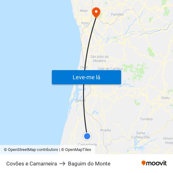 Covões e Camarneira to Baguim do Monte map