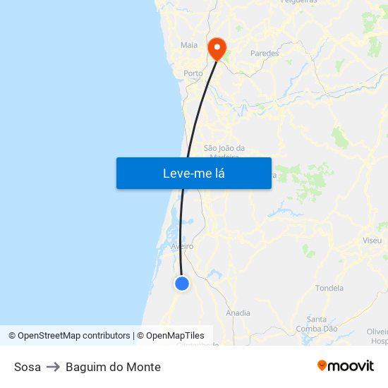 Sosa to Baguim do Monte map