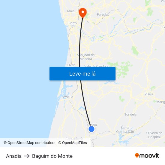 Anadia to Baguim do Monte map