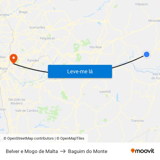 Belver e Mogo de Malta to Baguim do Monte map
