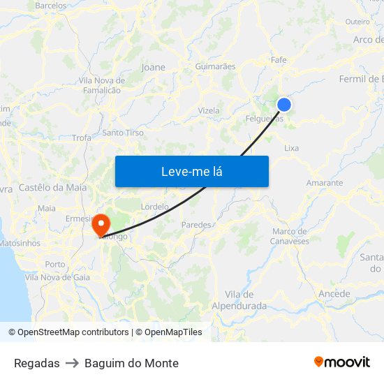 Regadas to Baguim do Monte map