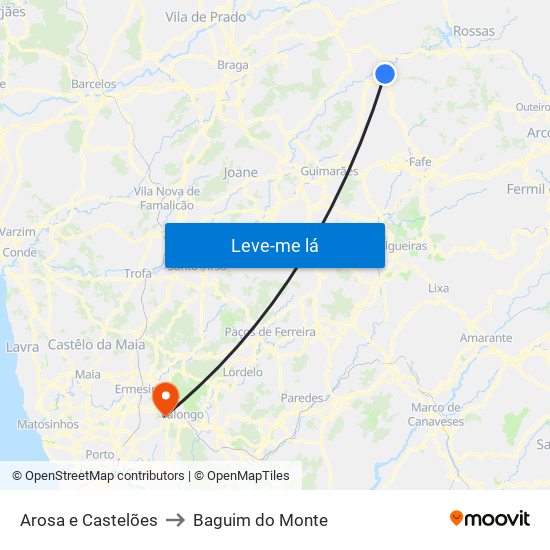 Arosa e Castelões to Baguim do Monte map