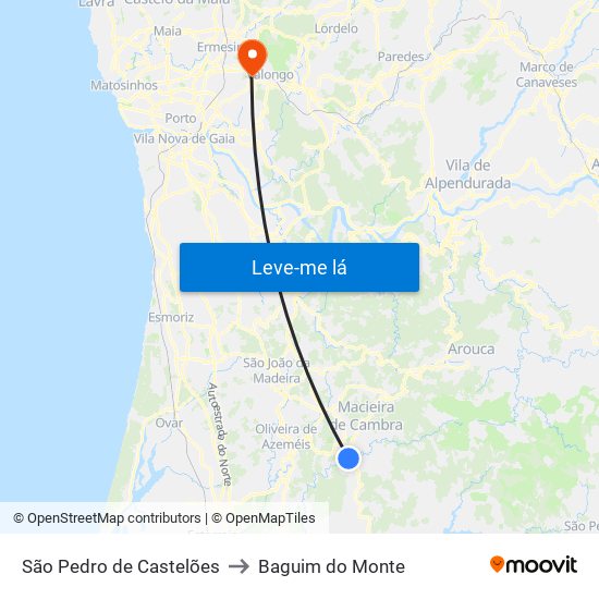 São Pedro de Castelões to Baguim do Monte map
