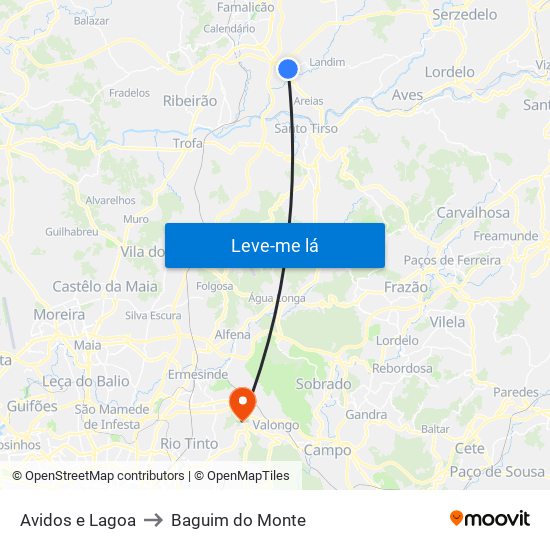 Avidos e Lagoa to Baguim do Monte map