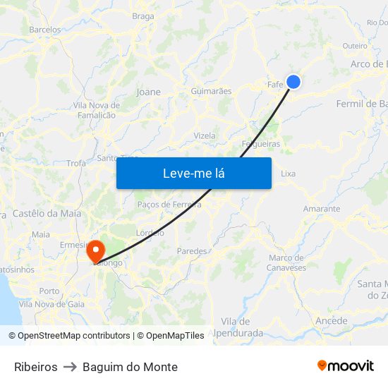 Ribeiros to Baguim do Monte map