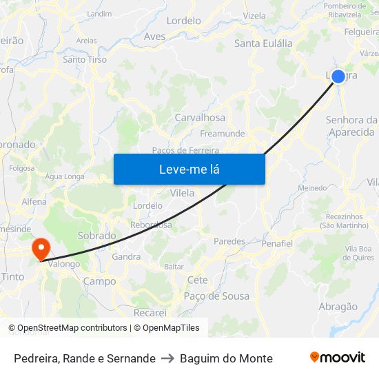 Pedreira, Rande e Sernande to Baguim do Monte map