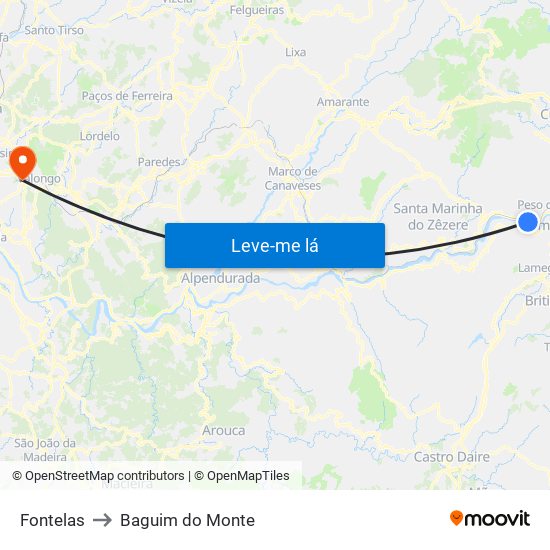 Fontelas to Baguim do Monte map