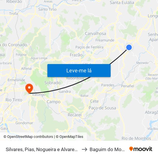 Silvares, Pias, Nogueira e Alvarenga to Baguim do Monte map