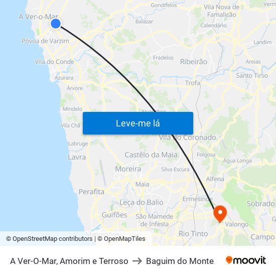 A Ver-O-Mar, Amorim e Terroso to Baguim do Monte map