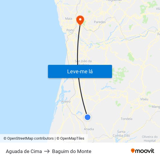 Aguada de Cima to Baguim do Monte map