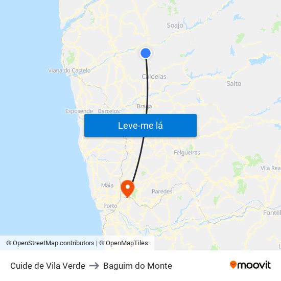 Cuide de Vila Verde to Baguim do Monte map