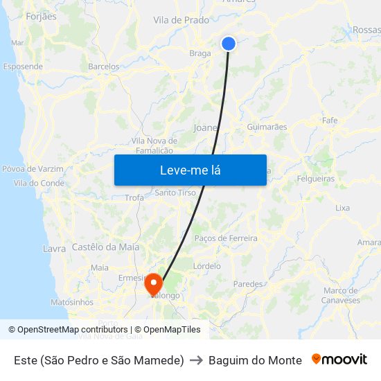 Este (São Pedro e São Mamede) to Baguim do Monte map