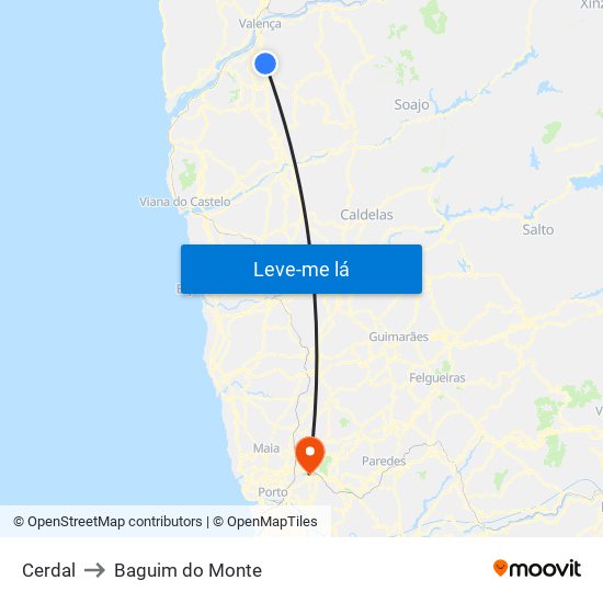 Cerdal to Baguim do Monte map