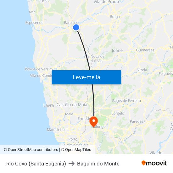 Rio Covo (Santa Eugénia) to Baguim do Monte map