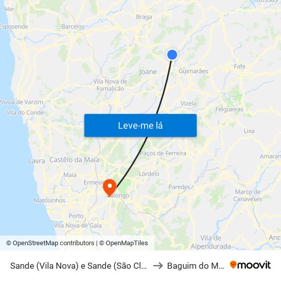 Sande (Vila Nova) e Sande (São Clemente) to Baguim do Monte map