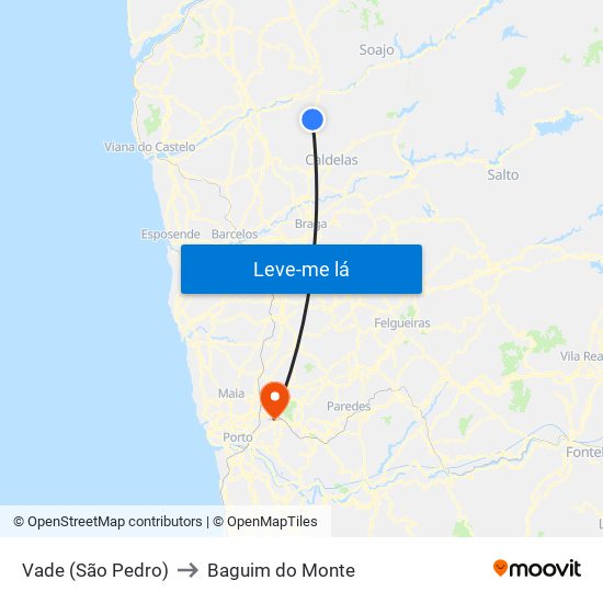 Vade (São Pedro) to Baguim do Monte map