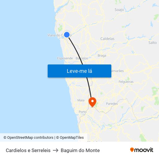 Cardielos e Serreleis to Baguim do Monte map