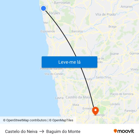 Castelo do Neiva to Baguim do Monte map