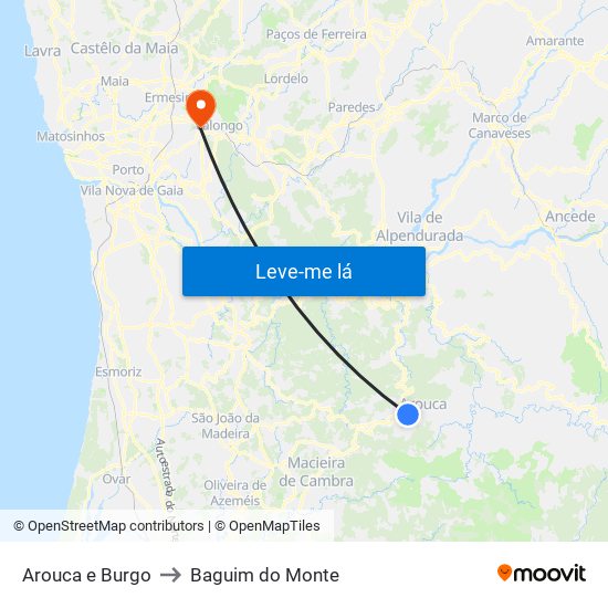 Arouca e Burgo to Baguim do Monte map