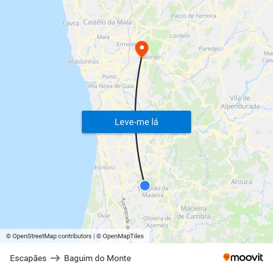 Escapães to Baguim do Monte map