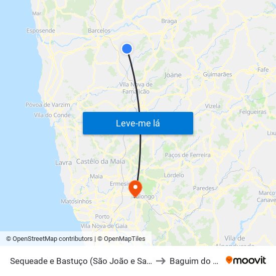 Sequeade e Bastuço (São João e Santo Estêvão) to Baguim do Monte map