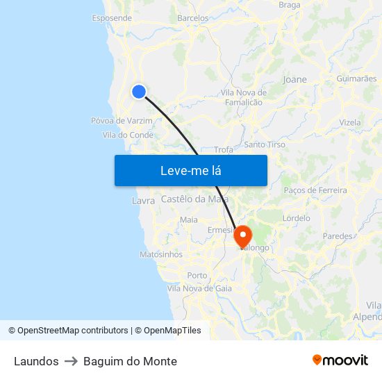 Laundos to Baguim do Monte map