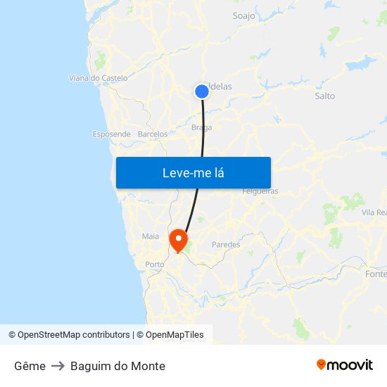 Gême to Baguim do Monte map